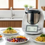 Thermomix sur un plan de travail avec des plats maison rapides et équilibrés pour toute la famille