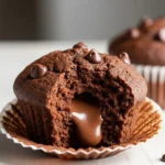 Muffin au chocolat moelleux et facile à préparer avec pépites de chocolat, présenté dans une caissette blanche.