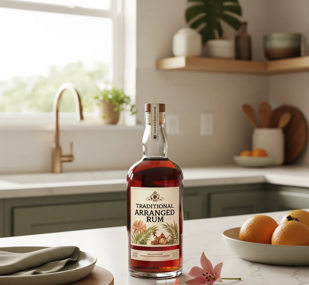 Bouteille de rhum arrangé maison avec fruits exotiques et épices – recette traditionnelle créole