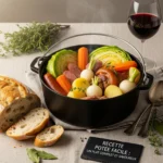 Potée maison servie dans une cocotte fumante avec légumes rustiques et viandes fondantes