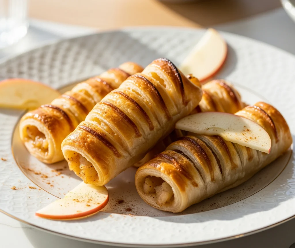 Roulés feuilletés aux pommes dorés au four, recette rapide en seulement 10 minutes